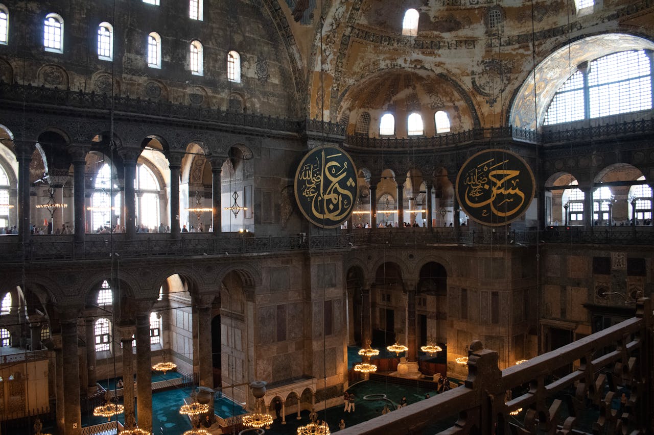 Hagia Sophia interior showing Byzantine mosaics and Islamic calligraphy